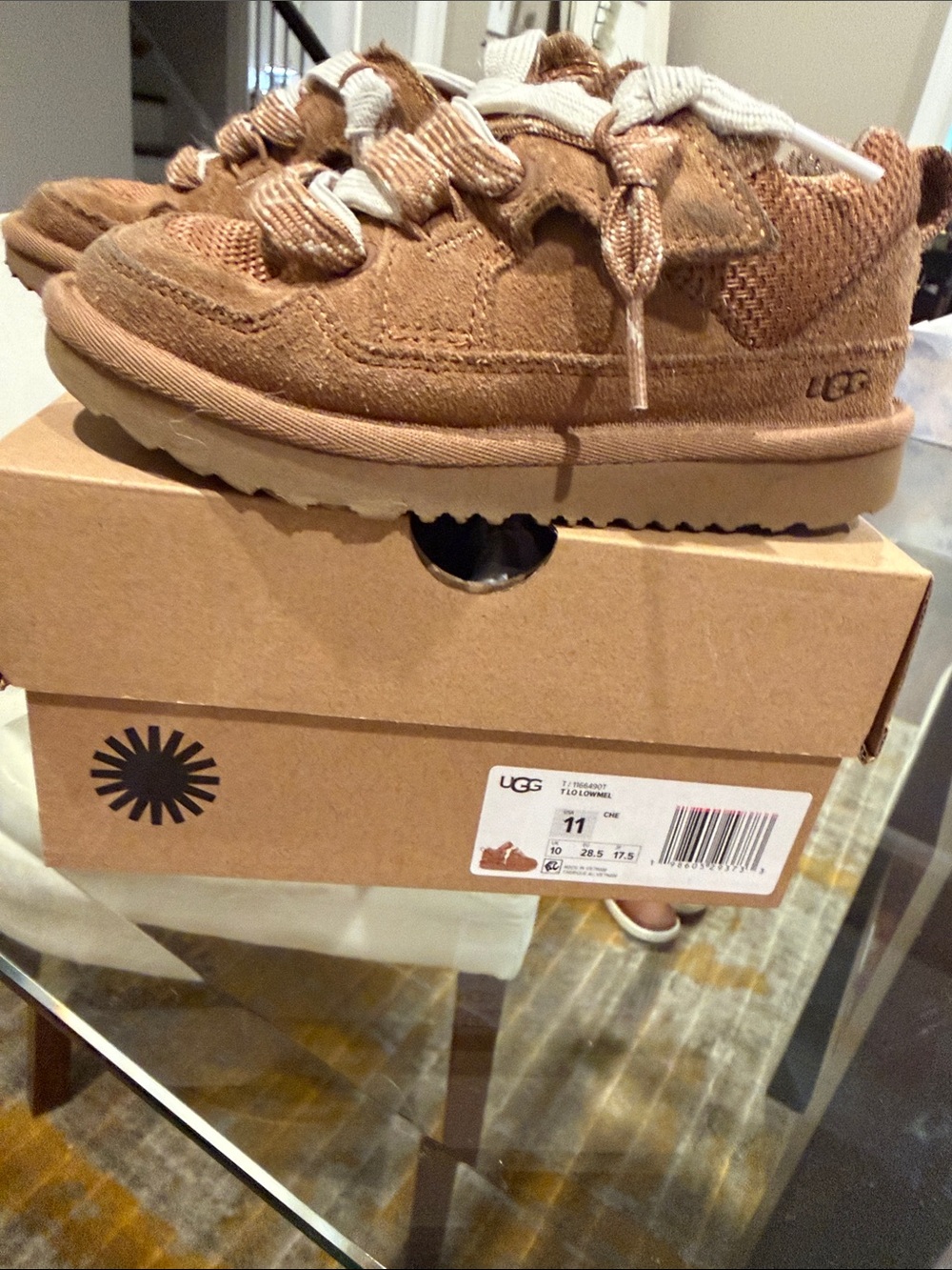 UGG Kids Tan Suede & Mesh Lace-Up Sneakers Lowmel - Picture 4 of 6